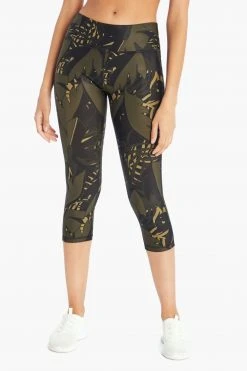 Marika Sport Palm Printed Capri Legging - Olive Night
